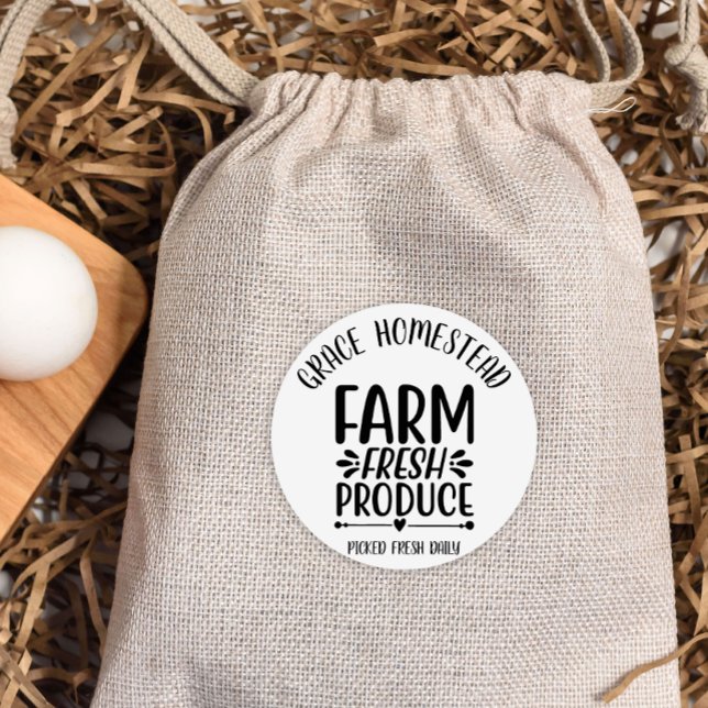 Pegatina Redonda Producción fresca de la granja Añadir nombre a los (Subido por el creador)