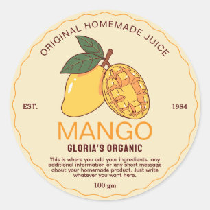 Pegatina Redonda Producto casero de zumo de fruta natural de mango