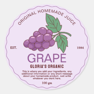 Pegatina Redonda Producto casero de zumo de uva de fruta de cosecha