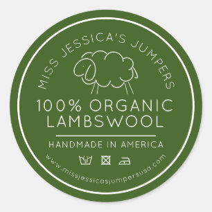 Pegatina Redonda Producto de lana de oveja negocio de tejido verde 
