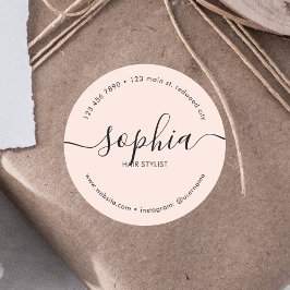 Pegatina Redonda Producto de negocios Girly Calligraphy Rubor Pink