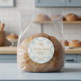 Pegatina Redonda Producto de panadería Croissant Azul a Cuadros Chi