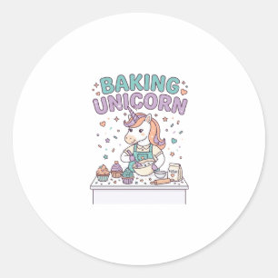Pegatina Redonda Producto gráfico de moda de unicornio horneando un