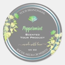 Pegatina Redonda Producto Gris Floral Etiquetas de embalaje Efecto 