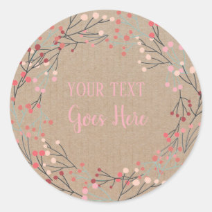 Pegatina Redonda Producto hecho a mano Vintage Floral Wreath Craft