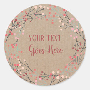 Pegatina Redonda Producto hecho a mano Vintage Floral Wreath Craft