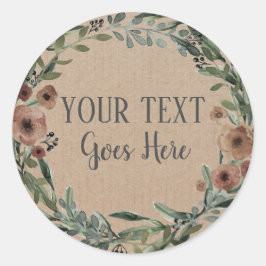 Pegatina Redonda Producto hecho a mano Vintage Floral Wreath Craft