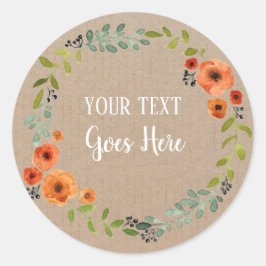 Pegatina Redonda Producto hecho a mano Vintage Floral Wreath Craft