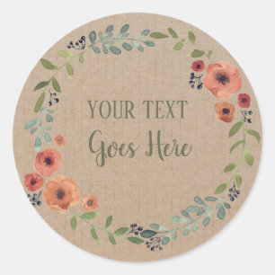 Pegatina Redonda Producto hecho a mano Vintage Floral Wreath Craft
