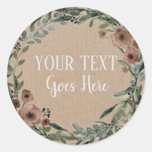 Pegatina Redonda Producto hecho a mano Vintage Floral Wreath Craft
