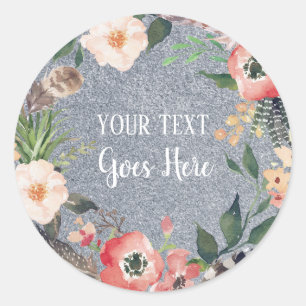 Pegatina Redonda Producto hecho a mano Vintage Floral Wreath Purpur