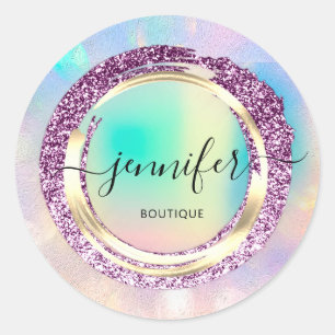 Pegatina Redonda Profesional Boutique Shop Nombre Vestido Holograma