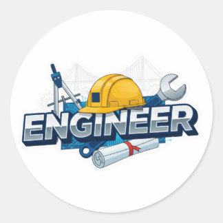 Pegatina Redonda Profesionalismo y herramientas de ingeniero 3D mod