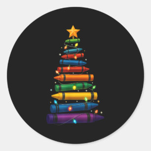 Pegatina Redonda Profesor Crayon Árbol de Navidad enciende escuela