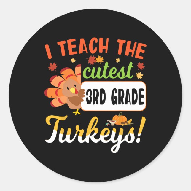 Pegatina Redonda Profesor De Acción De Gracias Enseño El Mejor Terc (Anverso)