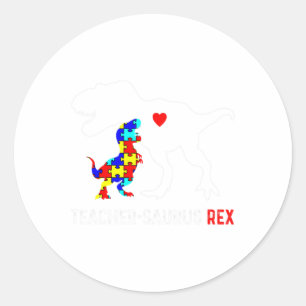 Pegatina Redonda Profesor de autismo Dinosaurio Teachersaurus Rex A