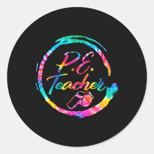 Pegatina Redonda Profesor de educación física Tie Dye Equipo Pe Byc