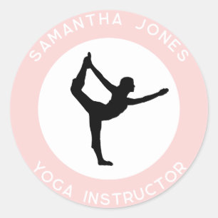 Pegatina Redonda Profesor de estudio de yoga bailarín posan en nego