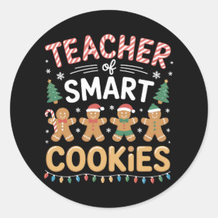 Pegatina Redonda Profesor De Galletas Inteligentes Navidad Jengibre