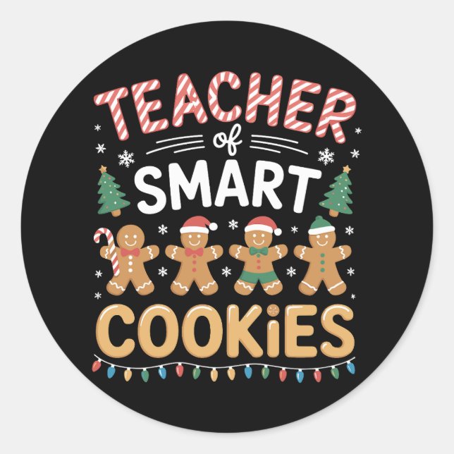 Pegatina Redonda Profesor De Galletas Inteligentes Navidad Jengibre (Anverso)