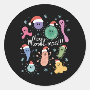 Pegatina Redonda Profesor de Microbiología de Navidad Microbio