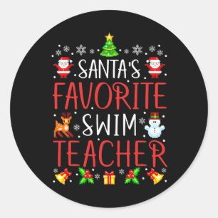 Pegatina Redonda Profesor de natación favorito de Santa Navidad Mat