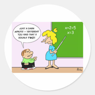 Pegatina Redonda profesor de niño algebra ayer x es igual a dos