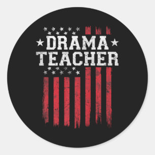 Pegatina Redonda Profesor Drama Orgulloso Bandera Estadounidense Pa