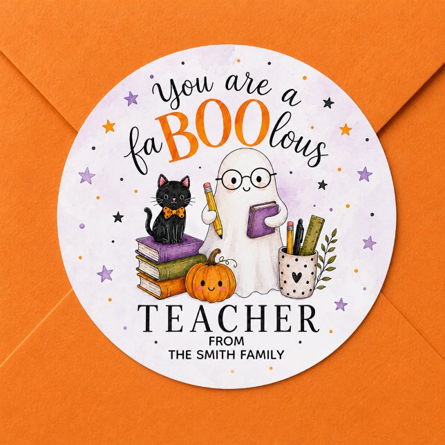 Pegatina Redonda Profesor FaBOOloso Halloween (FaBOOlous teacher Halloween Sticker)