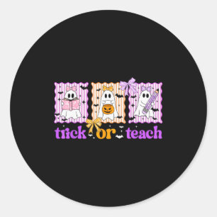 Pegatina Redonda Profesor Groovy Truco de Halloween o Enseñar a Hom