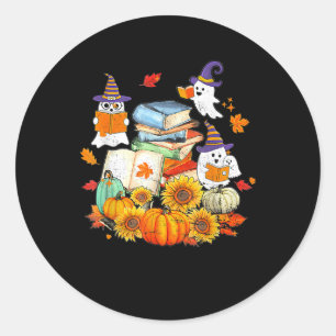 Pegatina Redonda Profesor retro Halloween Fantasma Leer más libros