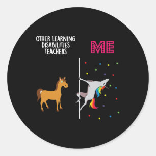 Pegatina Redonda Profesora de Discapacidades de Aprendizaje Unicorn