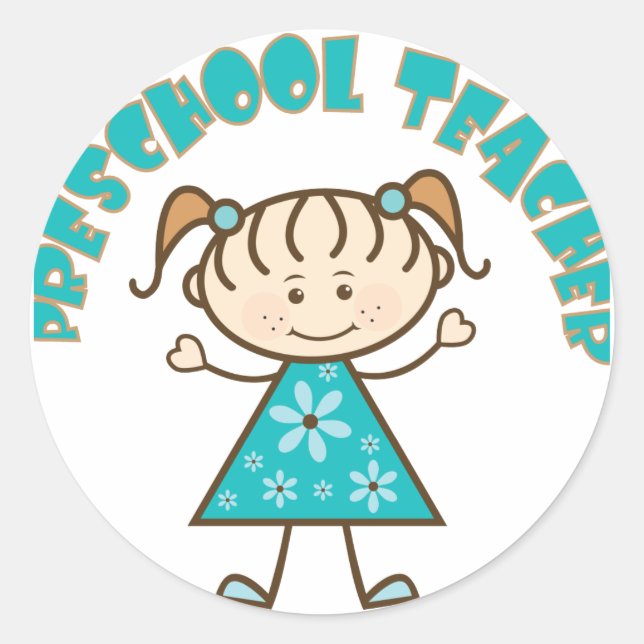 Pegatina Redonda Profesora de Educación Preescolar Cute