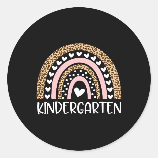 Pegatina Redonda Profesora de guardería leopardo del arcoiris de vu (Anverso)