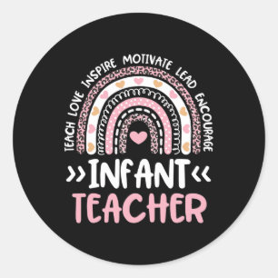 Pegatina Redonda Profesora infantil Cute Tie Dye Rainbow Heart Dayc