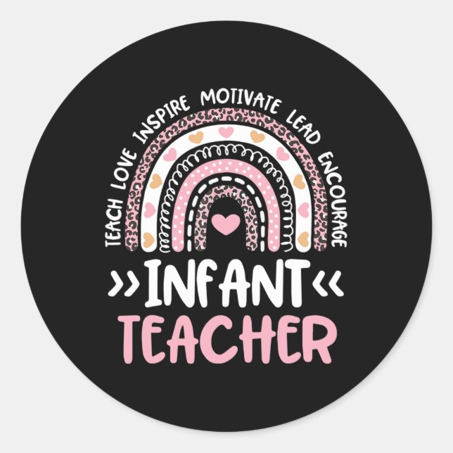 Pegatina Redonda Profesora infantil Cute Tie Dye Rainbow Heart Dayc (Anverso)