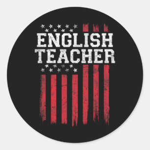 Pegatina Redonda Profesora inglesa Bandera Estadounidense Patriota