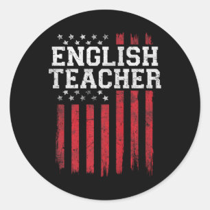 Pegatina Redonda Profesora inglesa Bandera Estadounidense Patriota