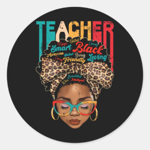 Pegatina Redonda Profesora mujer negra afro inteligente americana n