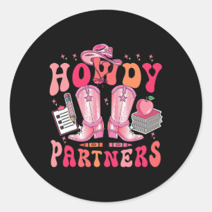 Pegatina Redonda Profesora Vaquera Companeros de Howdy Botas de vue