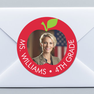 Pegatina Redonda Profesora y grado personalizado - Apple con foto