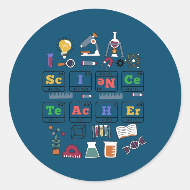 Pegatina Redonda Profesores de Ciencia Elementos Periódicos de Quím (Anverso)