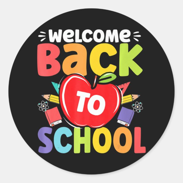 Pegatina Redonda Profesores Divertidos Reciben A Estudiantes En App (Anverso)