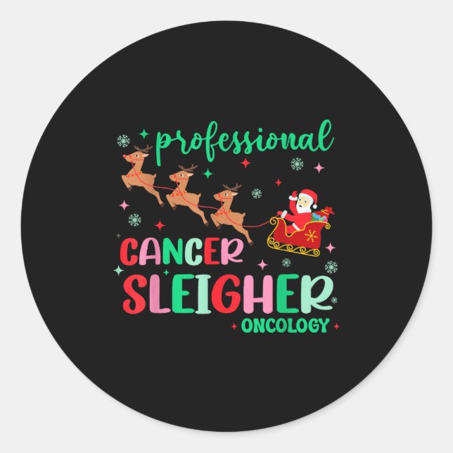 Pegatina Redonda Professional Cancer Sleigher Oncology Nurse Christ (Anverso)