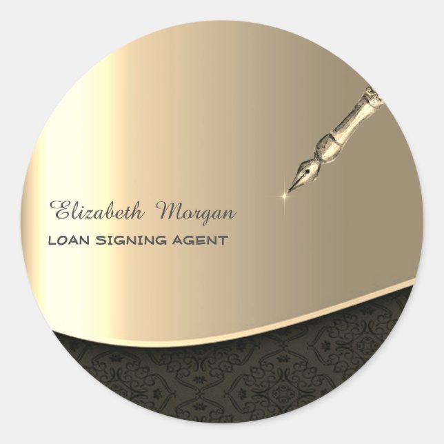Pegatina Redonda Professional Luxury Gold Pen Notary  (Anverso)