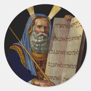 Pegatina Redonda Profeta Moisés con las Tablas de la Ley 