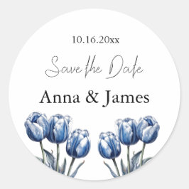 Pegatina Redonda Programa Delft Blue Tulip Wedding