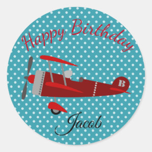 Pegatina Redonda Programa piloto de avión de cumpleaños feliz
