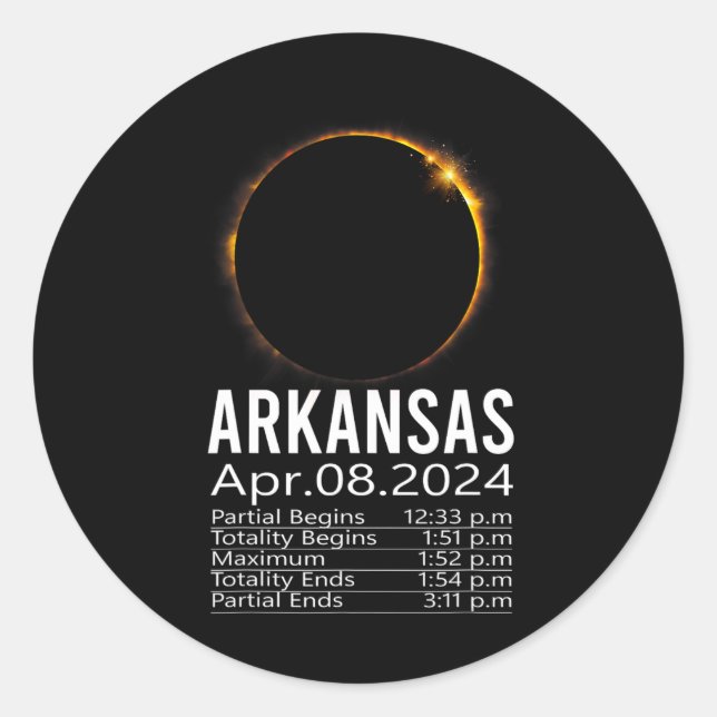 Pegatina Redonda Programa total de eclipse solar 8 de abril de 2024 (Anverso)