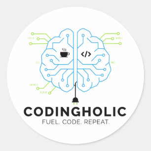 Pegatina Redonda Programador cerebro tecnológico Codingholic